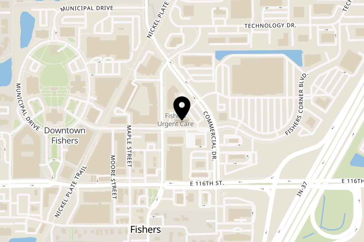 Map showing the location of Twenty Two Juice Bar Fishers on 11670 Commercial Drive in Fishers